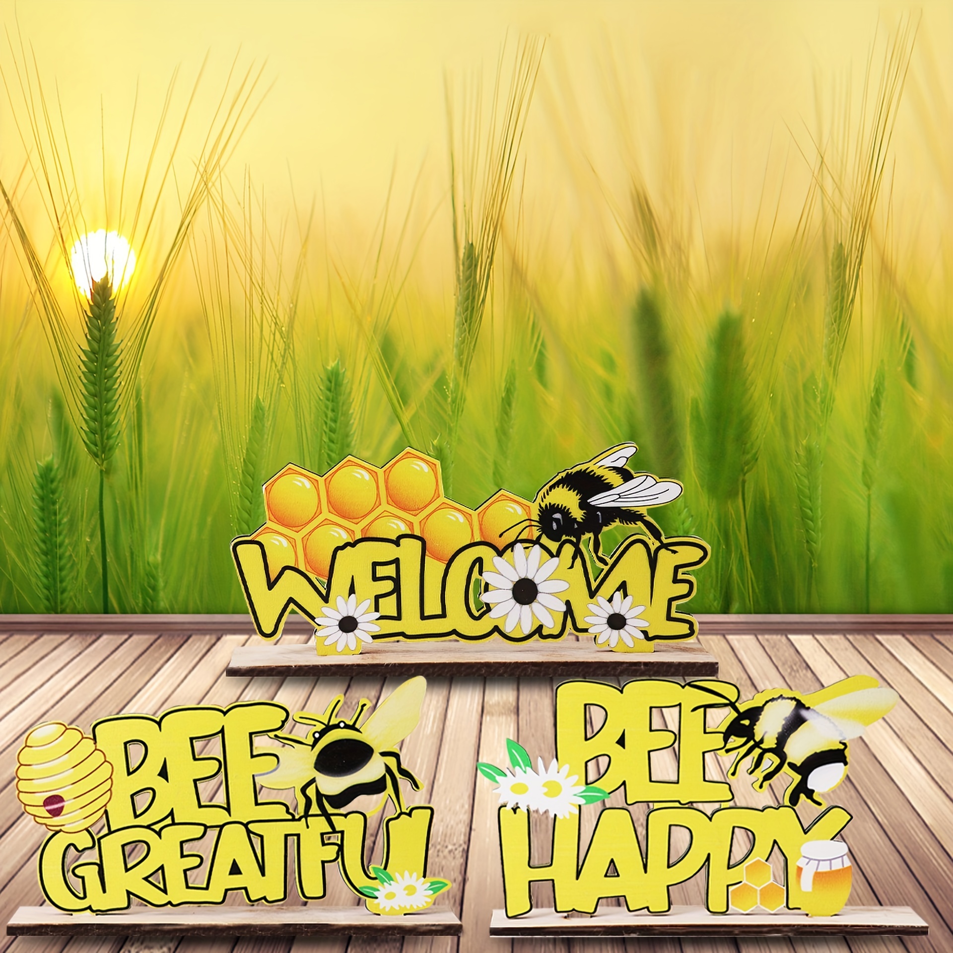Summer Bee Themed Wooden Centerpieces Honeycomb Decor - Temu