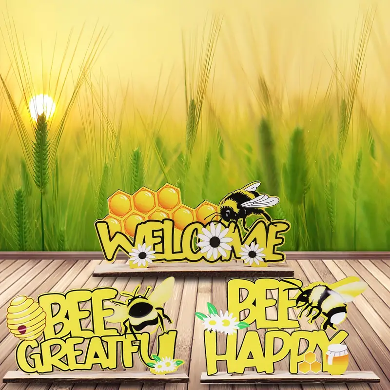 Summer Bee Themed Wooden Centerpieces - Honeycomb Decor Ornaments