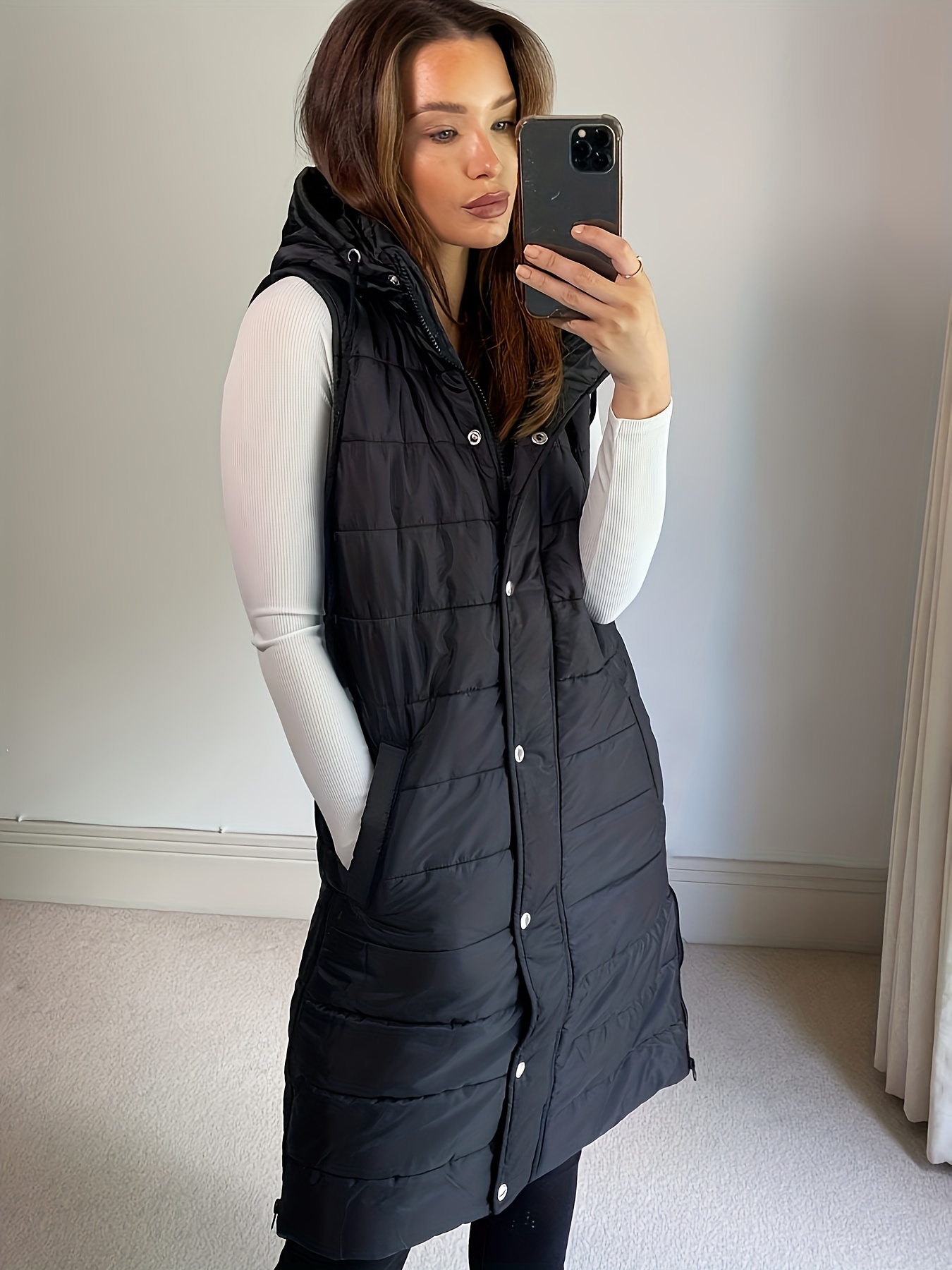 Women'S Long Quilted Vest Sleeveless Maxi Length Puffer Vest Zipper &  Button Up Casual Down Coat Winter Outerwear 