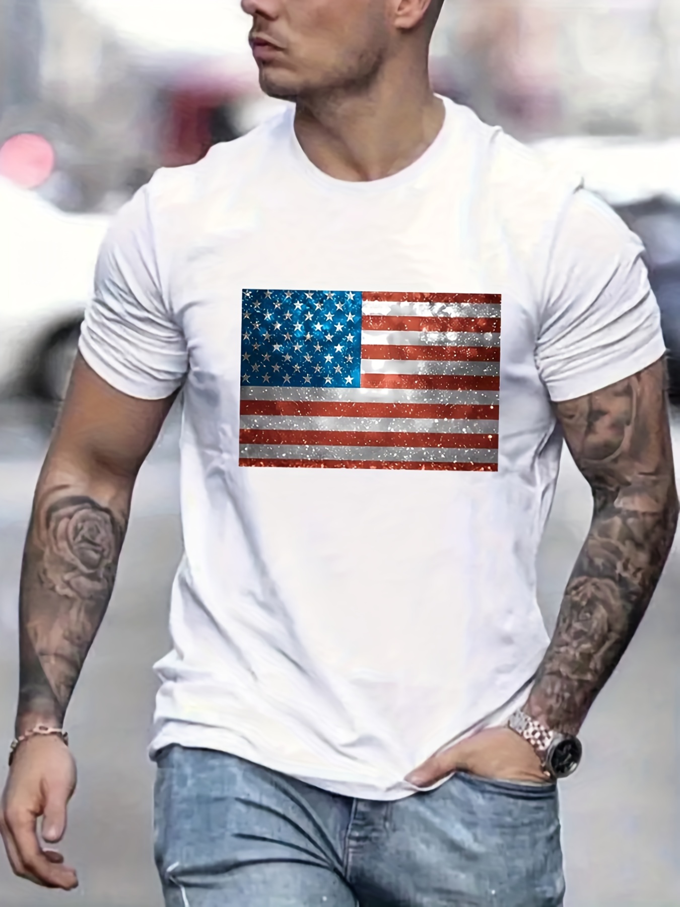 4th Of July Shirts For Men American Flag Printed Mens Usa Tshirt