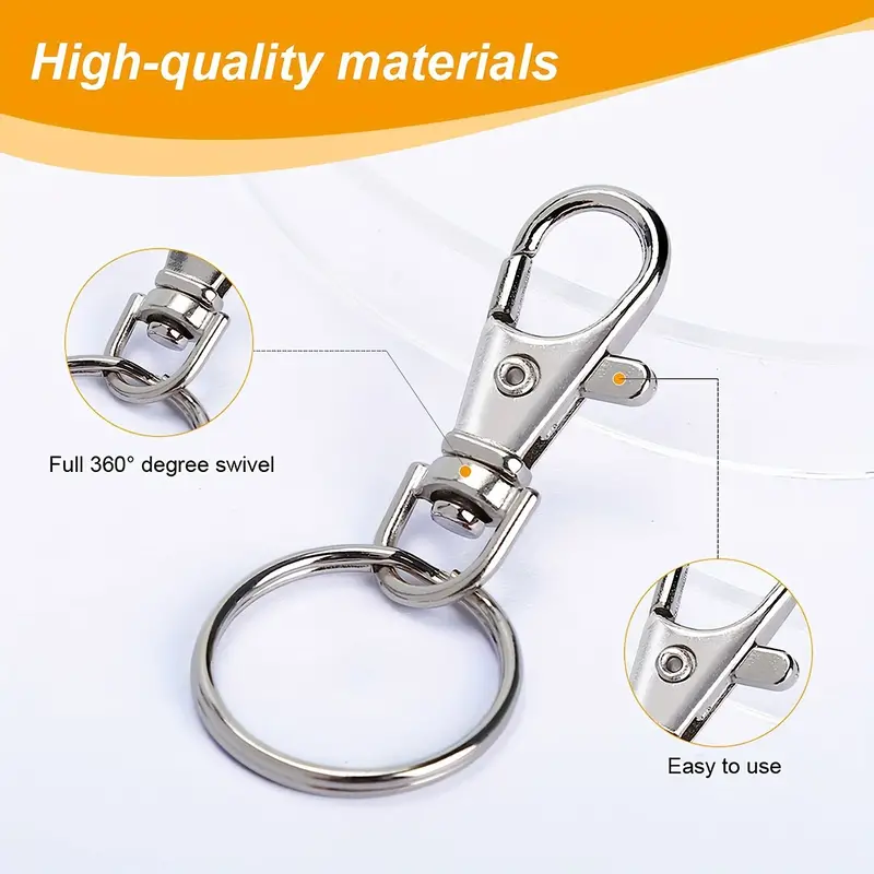 Sucrown 100pcs Swivel Snap Hooks with Key Rings Premium Metal Swivel Lobster Claw Clasps Assorted Sizes (Large Medium Small) for Keychain Clip Lanyard
