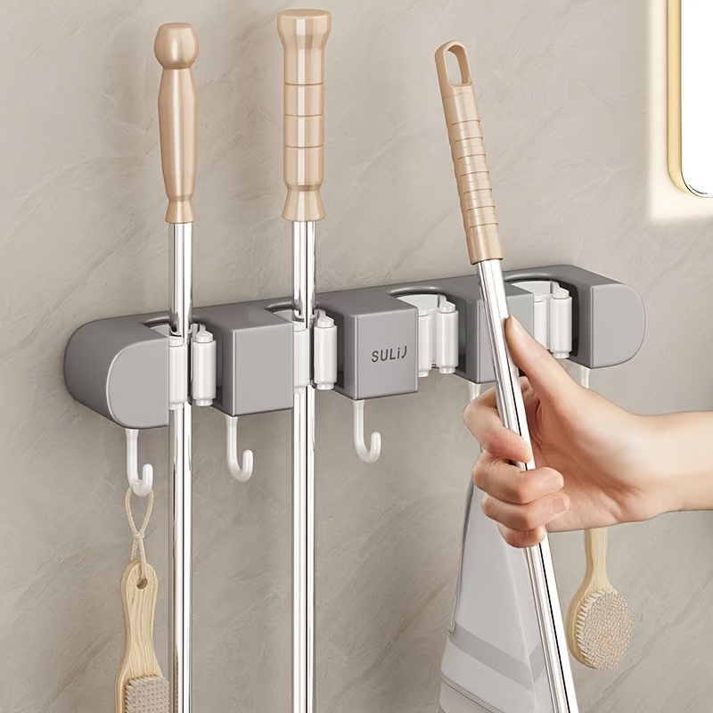 

1pc Bathroom Mop Hook, Hanging Rack, Non Perforated Wall Hanging, Bathroom Mop Storage Rack, Strong Fixing Clip, Mop Clamp
