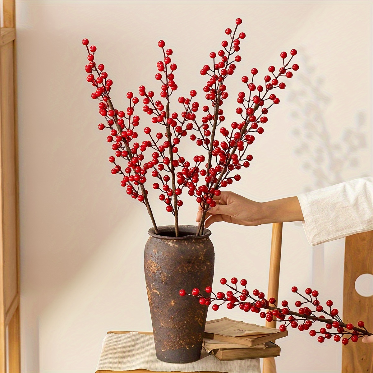 Artificial Pip Berry Branch Red Floral Picks Stems - Temu