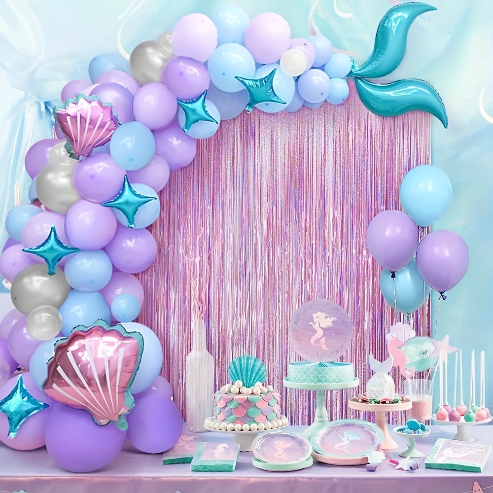Decoraciones de sirena de 4º cumpleaños para niñas, kit de arco de  guirnalda de globos de sirena bajo el mar, decoración de fiesta número 4,  globos de