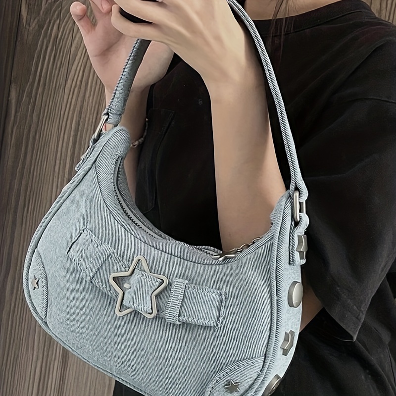 Y2k Hot Girl Handbag, Retro Star Zipper Shoulder Bag, Portable Storage Bag  For Outdoor - Temu