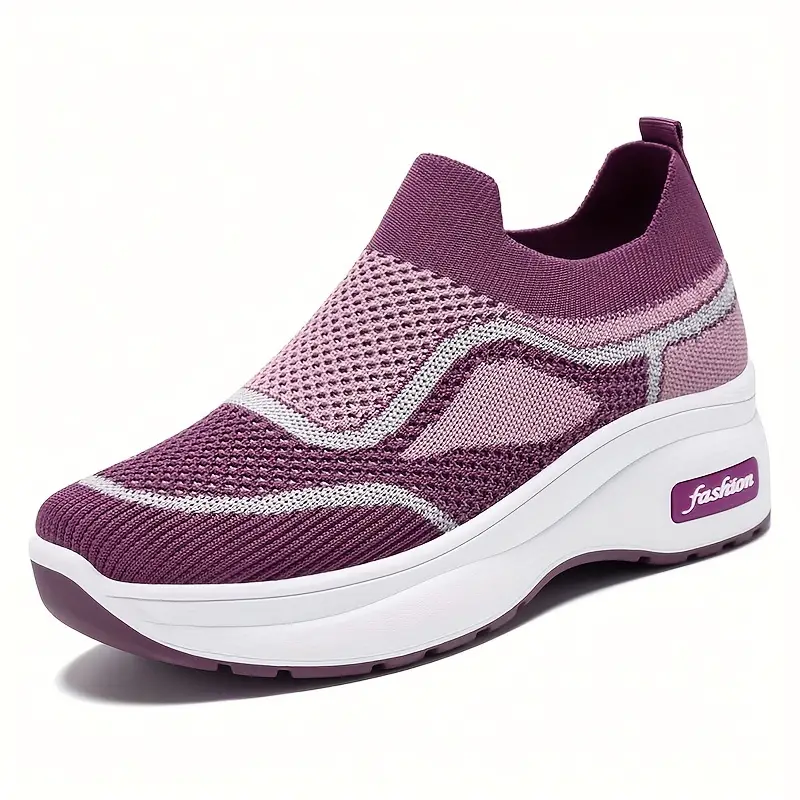 womens breathable flying woven platform sneakers casual slip on outdoor shoes comfortable low details 1