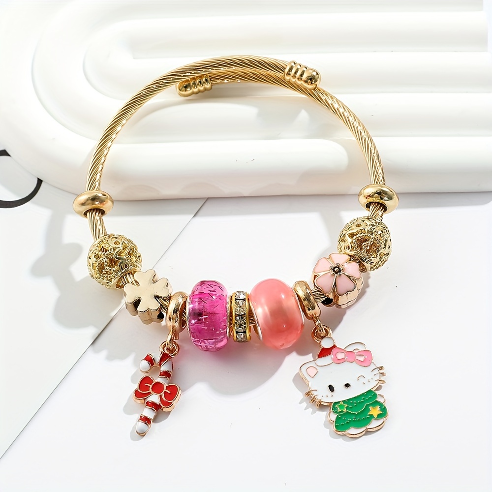 1pc Cute Kuromi & Hello Kitty Charms Bracelet, Sanrio Cartoon Figure  Pendant Bangle For Girls, Birthday Gift