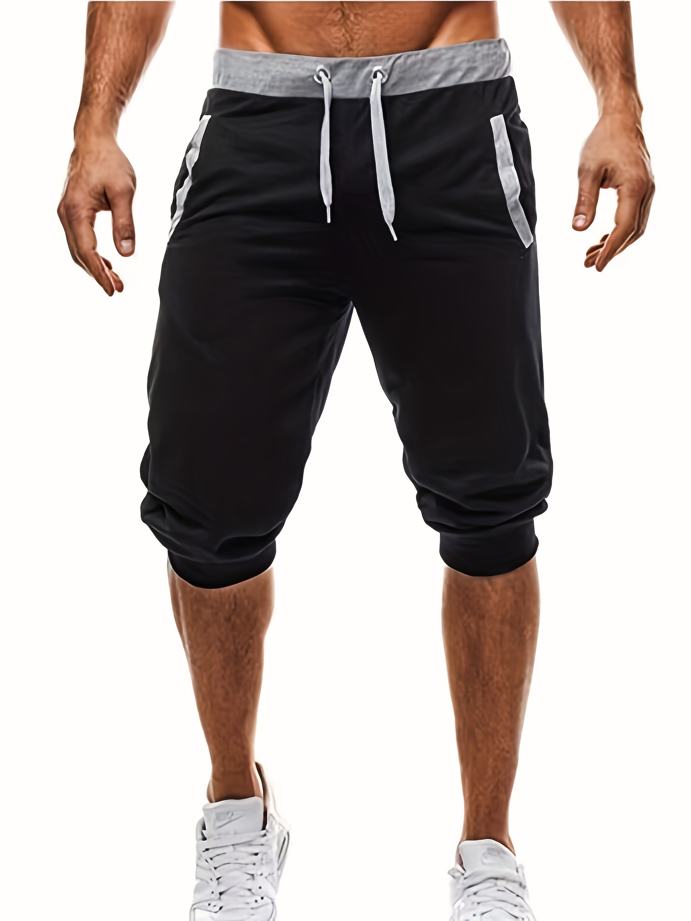 Women Capri Sweatpants Drawstring Elastic Waist 3/4 Jogger Short Plus Size  Below The Knee Pants Loose Cropped Pants