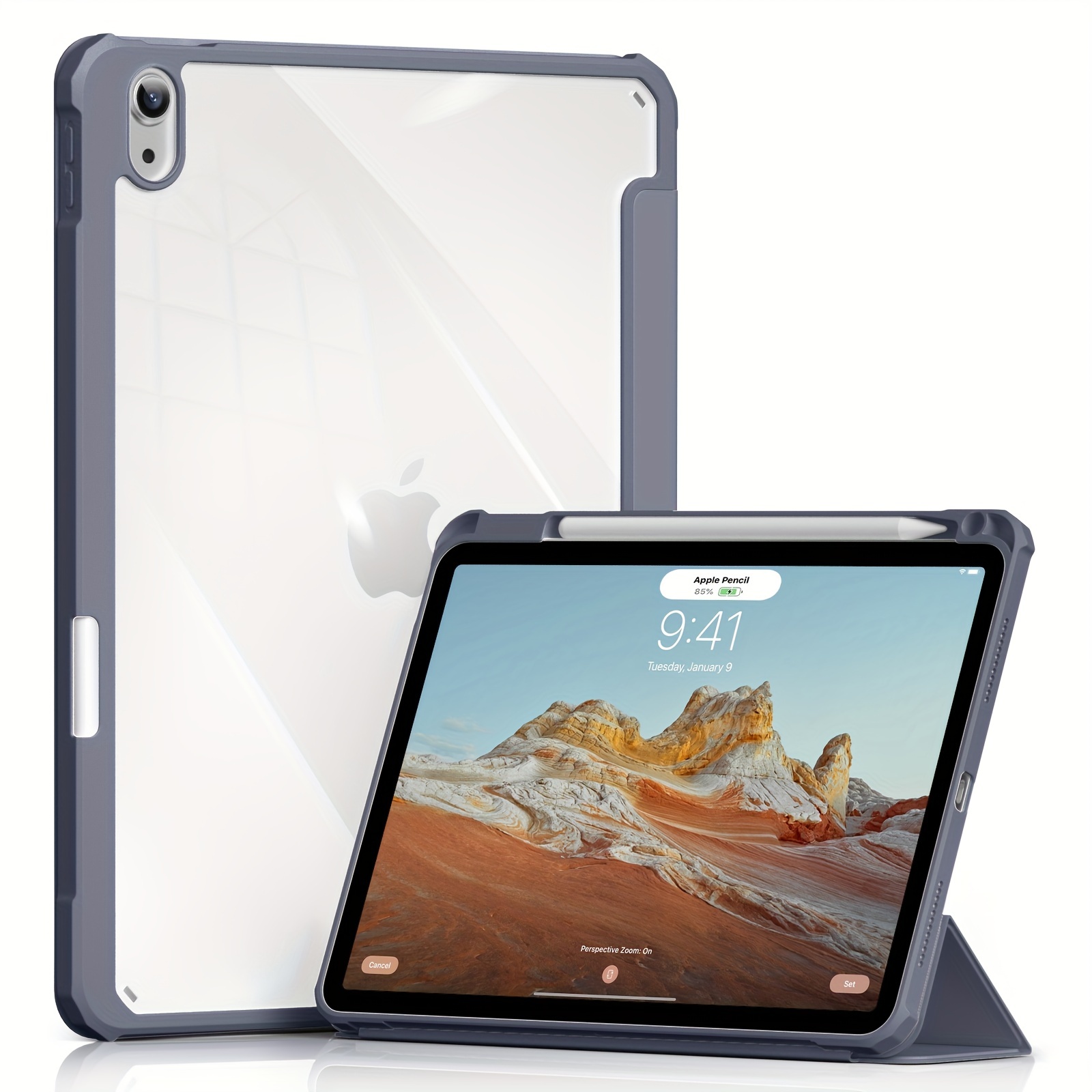 Coque iPad Air 5/4. iPad génération 2020 Tablette 10,9 pouces 2020, [2e  génération] support de charge iPencil de génération] étui en cuir PU housse  de protection arrière translucide veille/réveil automatique, bleu ciel