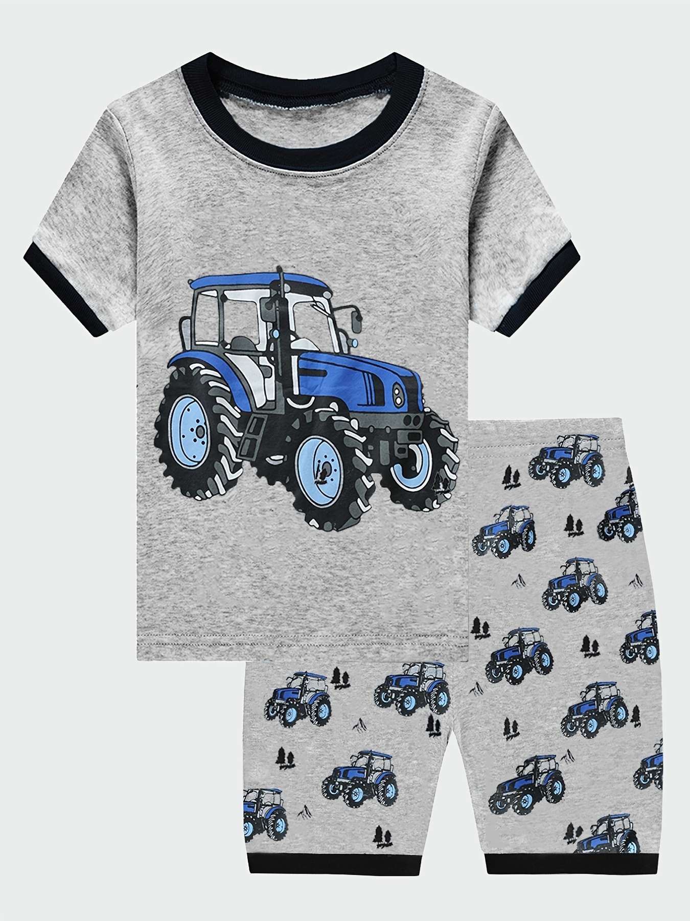 Crew Neck Short Sleeve Printed Baby Boy Shorts Pajama Set