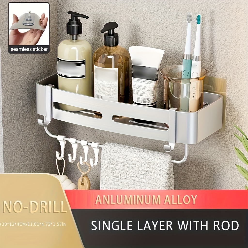 Aluminum Shower Caddy Shelf With Sticker , Bathroom Shelves