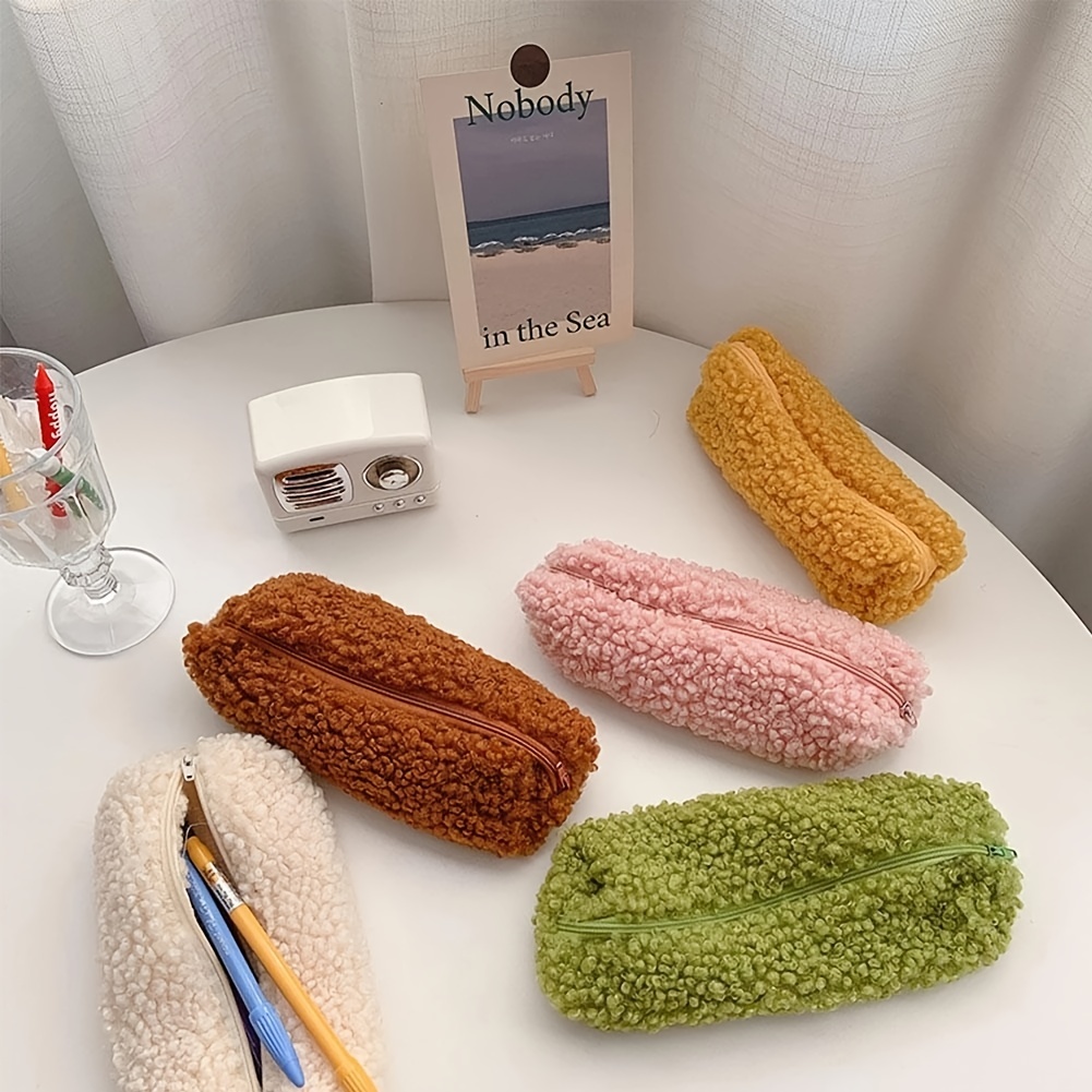 1pc Fuzzy High Capacity Pencil Bag, Cute Multi-purpose Office Stationery  Organizer For Teen School