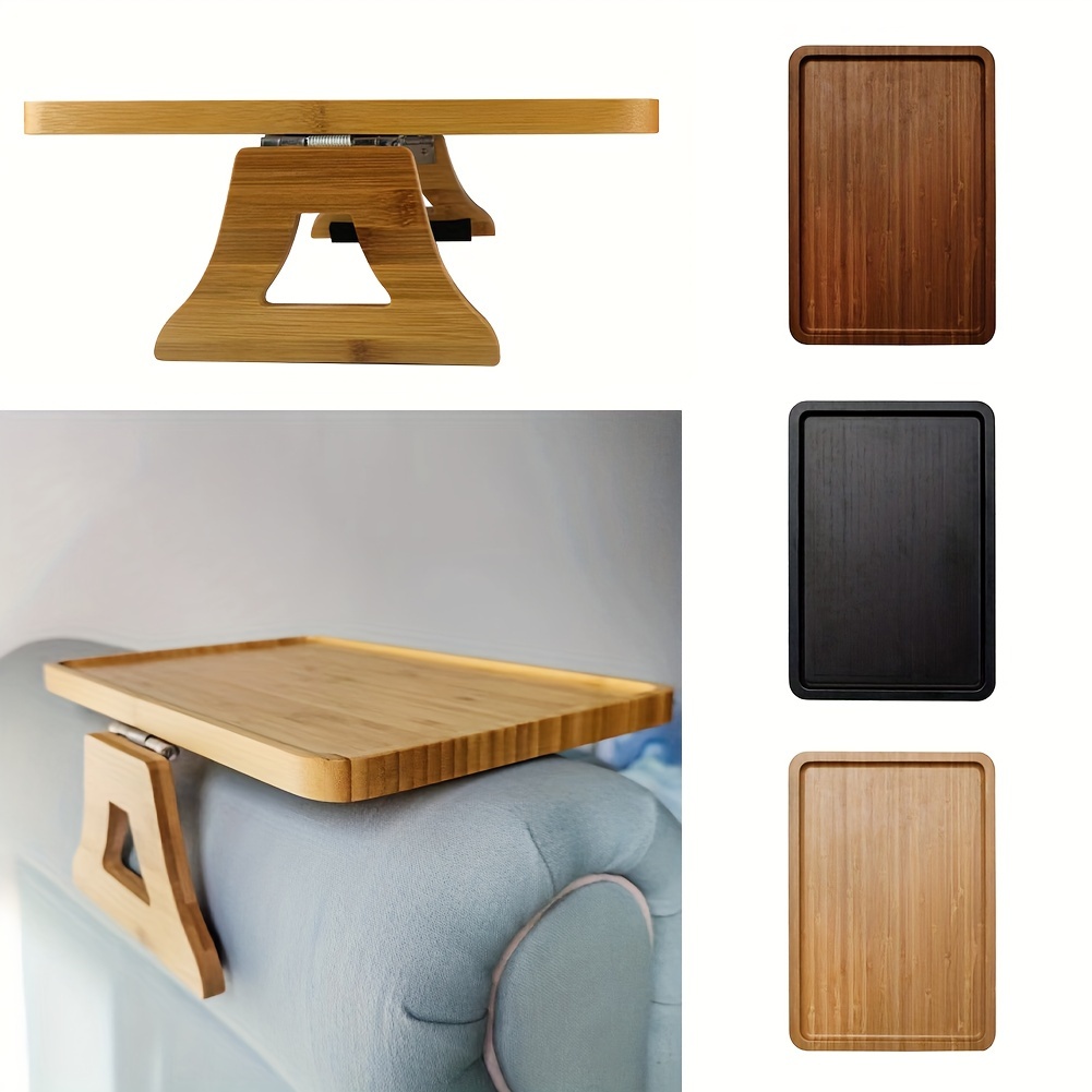 Mesa de clip para el brazo del sofá, mesa plegable de madera con soporte  para teléfono, adecuada para sofá reclinable (rectangular)