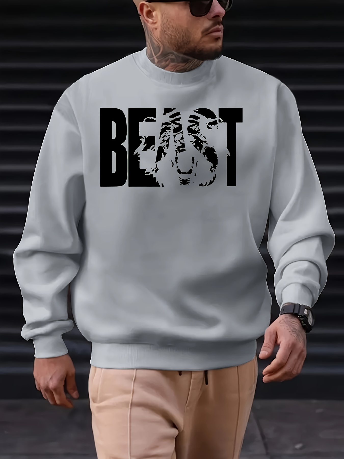 High quality Loose Bear Graphic Print Sweatshirt, Long Sleeve Crew Neck Pullover Sweatshirt,