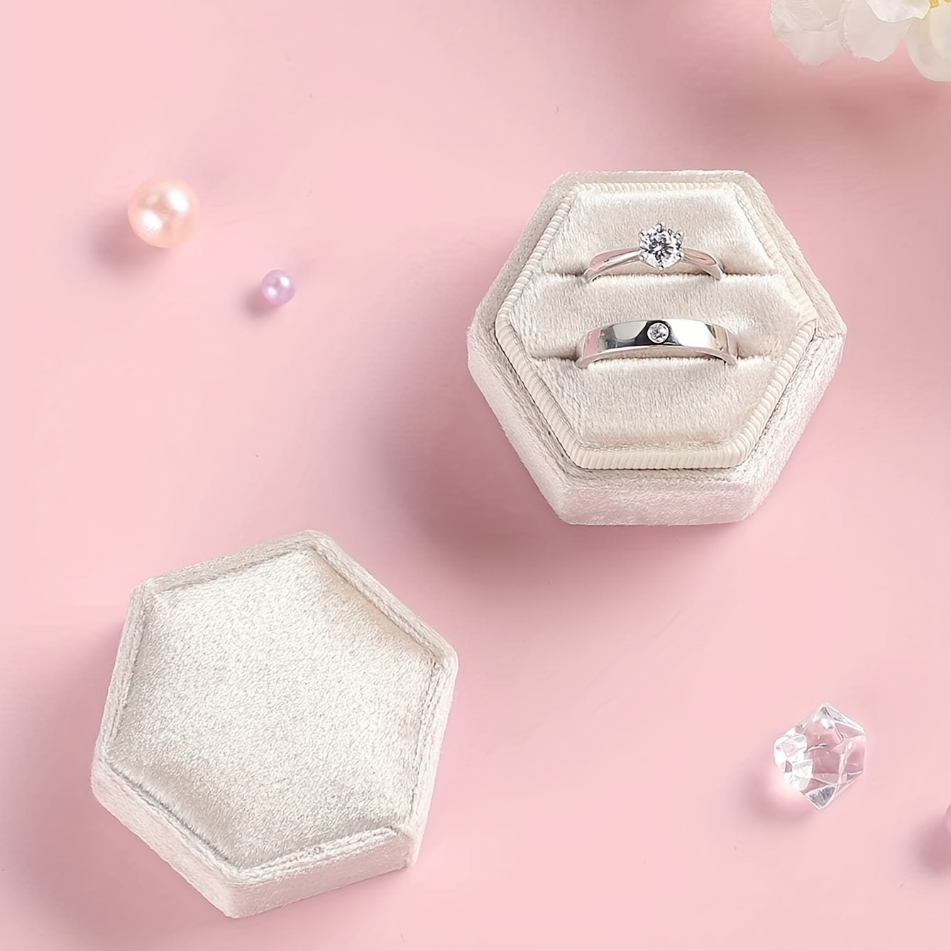 Hexagonal Velvet Flannel Ring Box for Jewelry Storage
