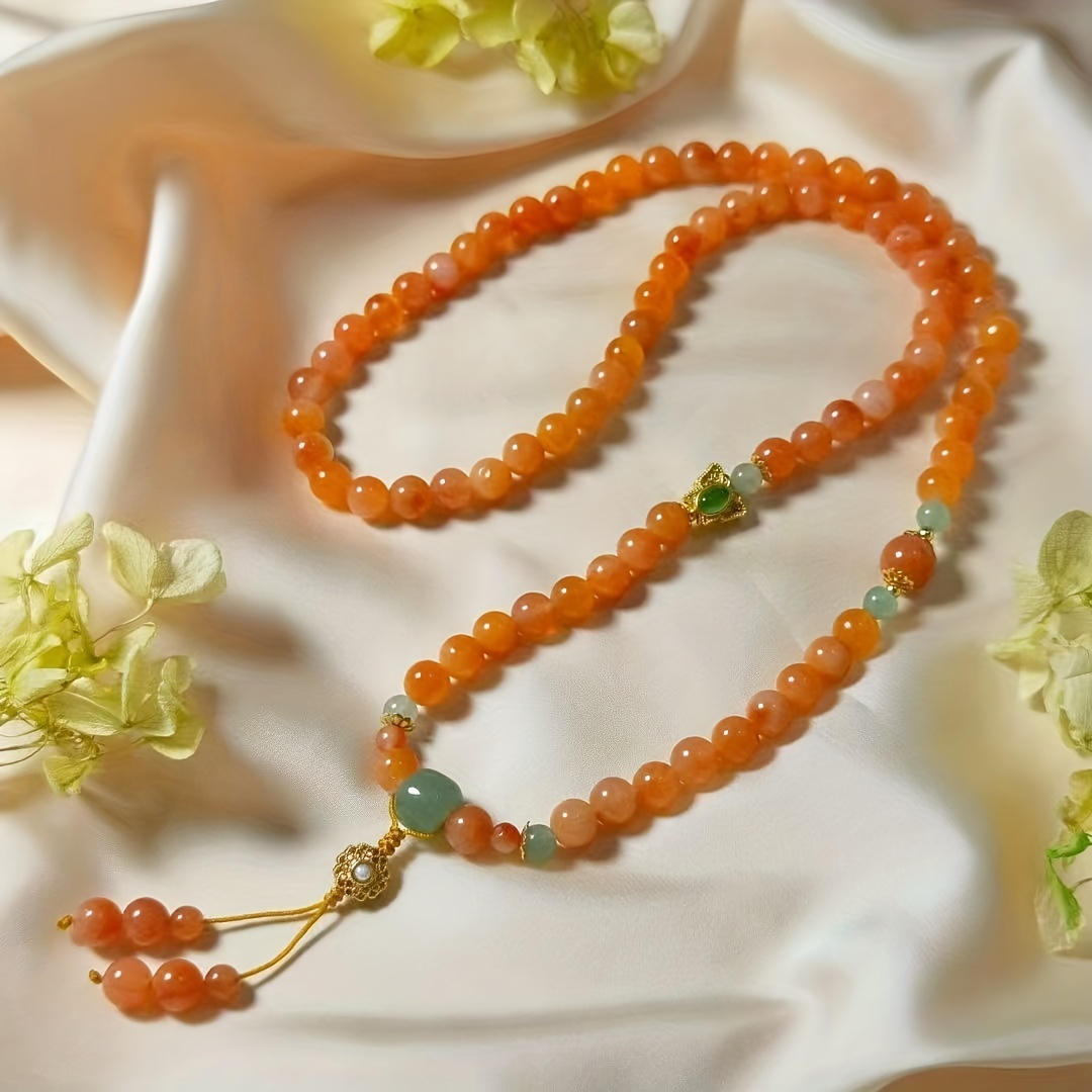 

1pc Natural Jade Necklace Orange Mineral Necklace Chinese Style Necklace Unisex Couple Style Necklace Can Be Worn As Bracelet Necklace, Holiday Gift, Send A Family Friend Best Gift For King's Day