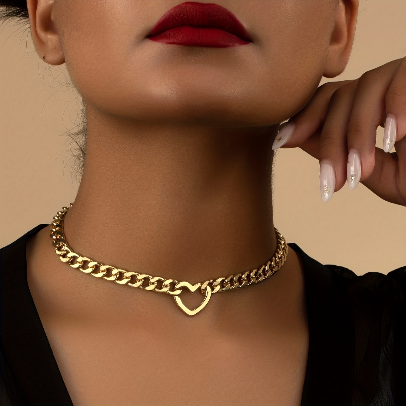 Cuban Link Chain Necklace Lady Hearts, Charm Choker Necklace
