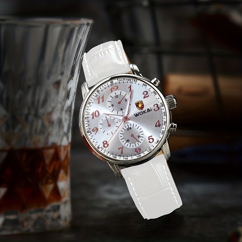 Mens white shop leather strap watch