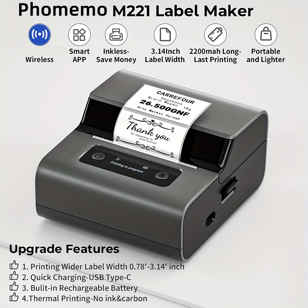 Phomemo M221 Imprimante d'étiquettes, Etiqueteuse Bluetooth Imprimante  Etiquette Autocollante Etiqueteuse Autocollantes Convient pour Bureau,  Transport, Câble, Boutique, Code à Barres, Avec 1étiquette : :  Fournitures de bureau