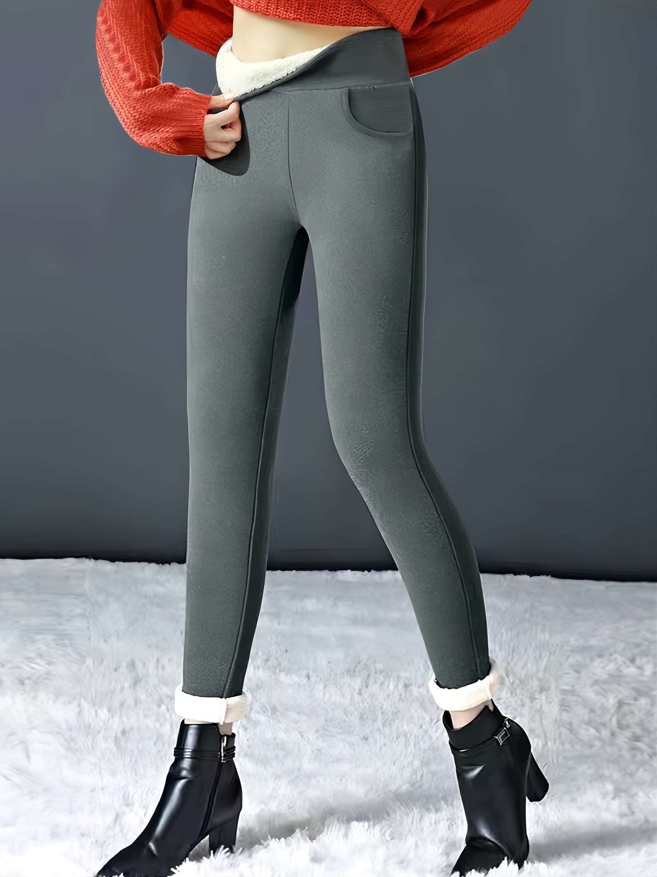 Solid Thermal Skinny Leggings Casual Stretchy Leggings Fall - Temu Canada