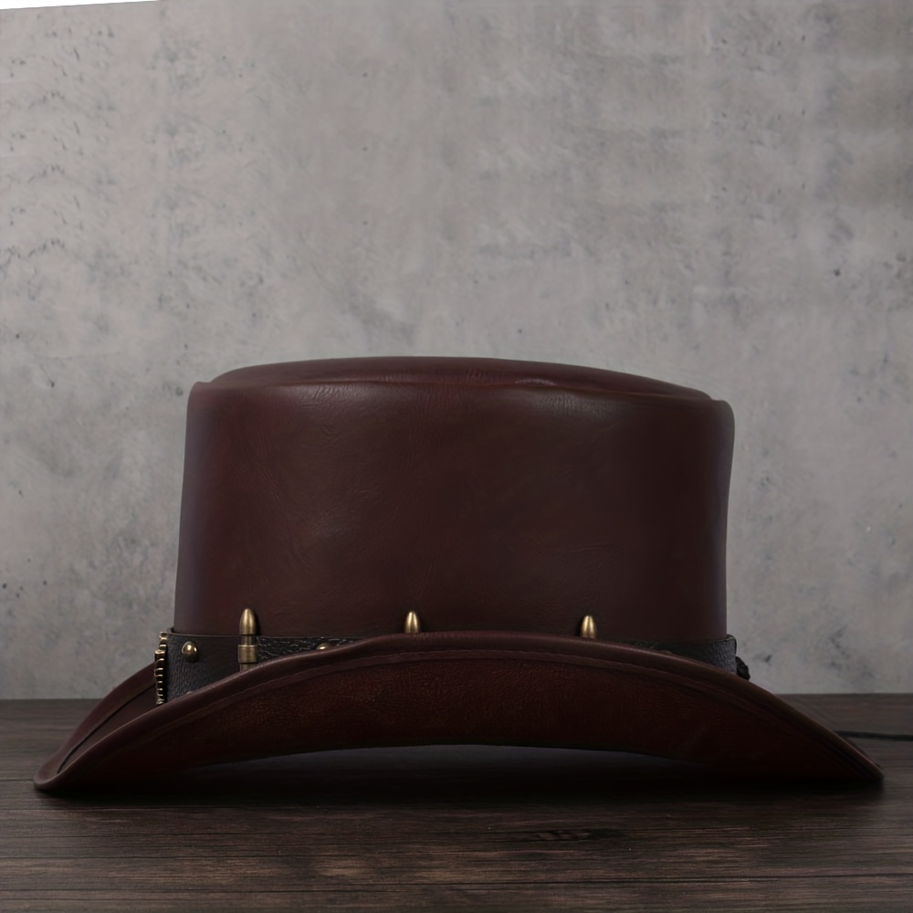 Leather Top Hat President Traditional Fedoras Magician Steampunk Cosplay Cap