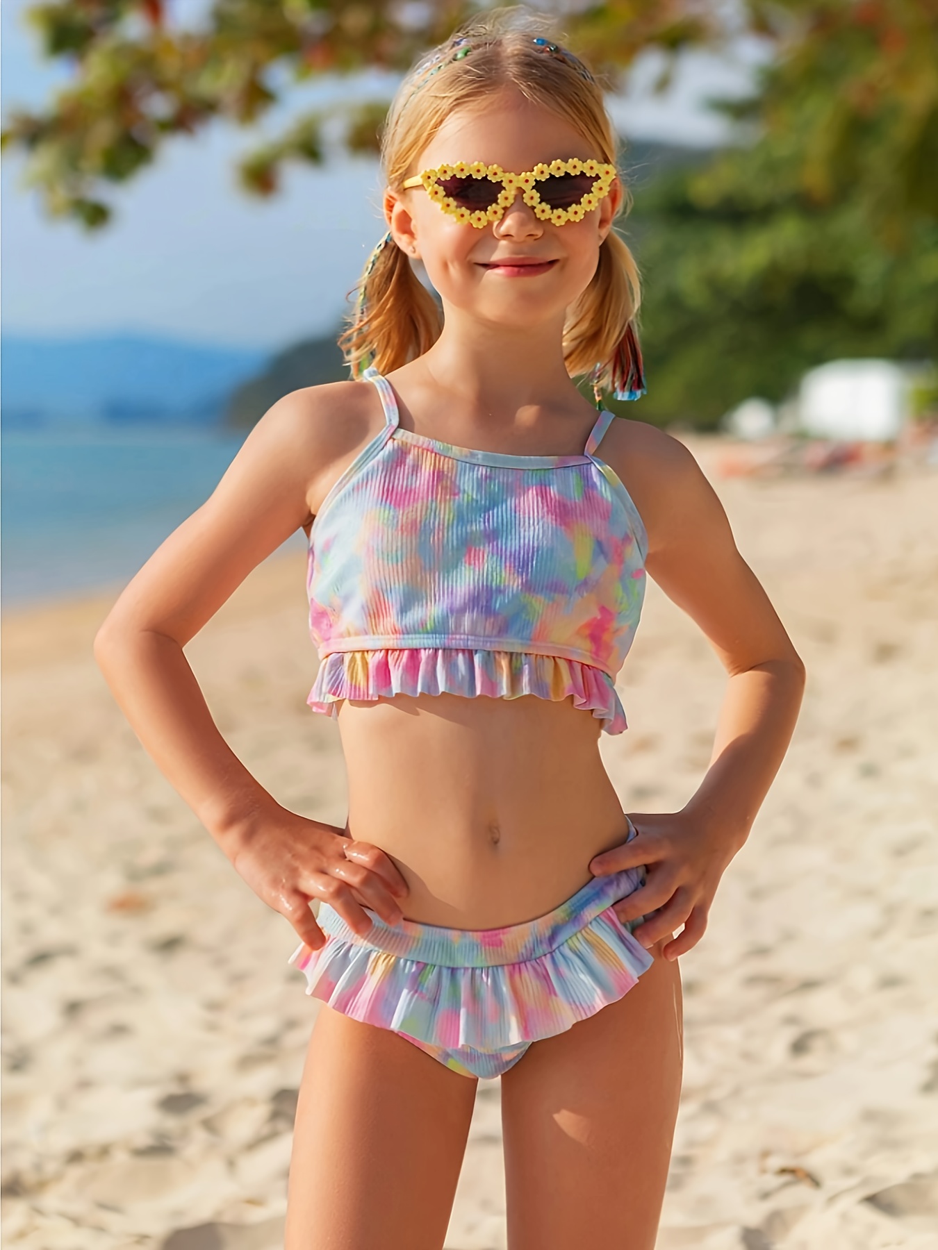 Girls Swimsuits Bikini Set,two Piece Swimsuit Criss Cross Bathing Suit  Girls' Swimwear - Temu