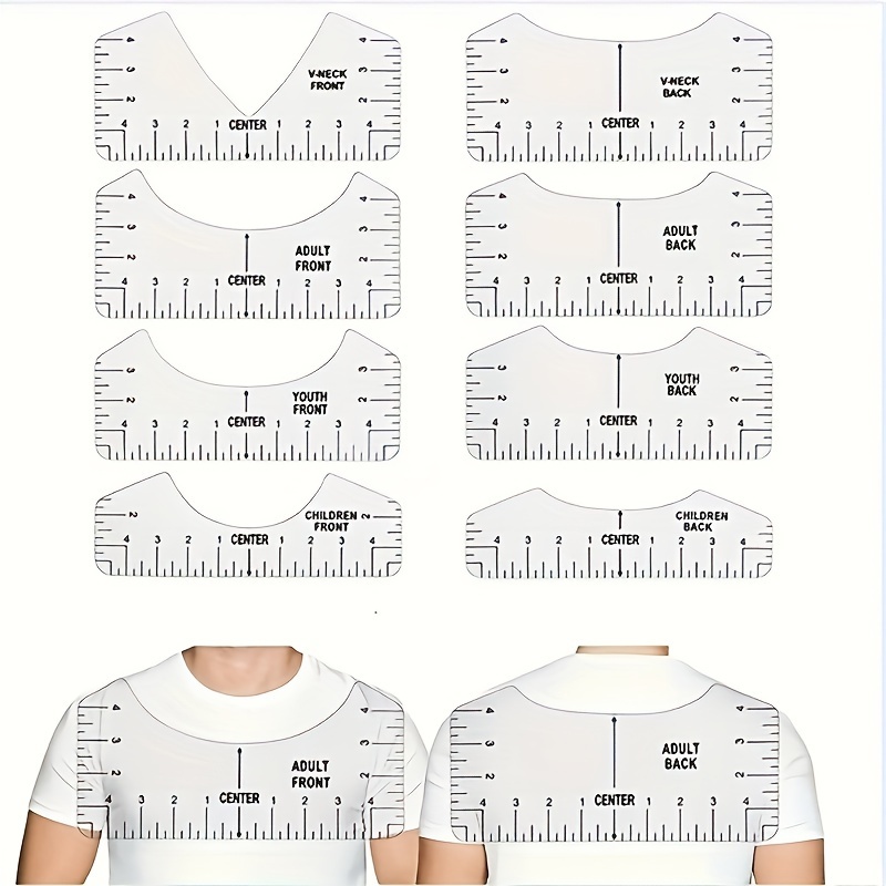 9 PCS T-Shirt Alignment Tool, T-Shirt Guide Ruler for Designing Clothing,  PVC Back and Front Aligned T-Shirt Rulers 