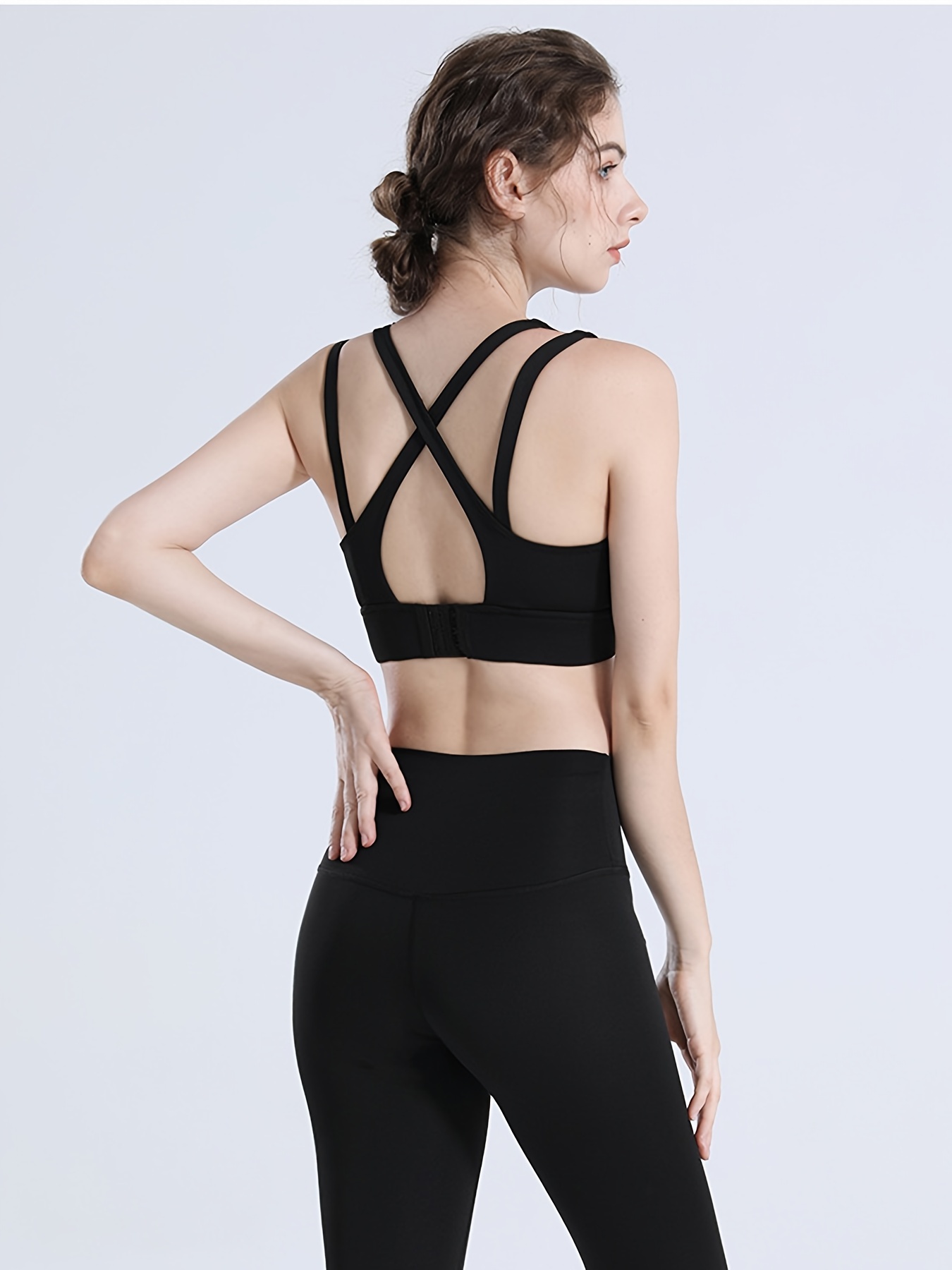 High Impact Strappy Backless Sports Bra Double Straps - Temu