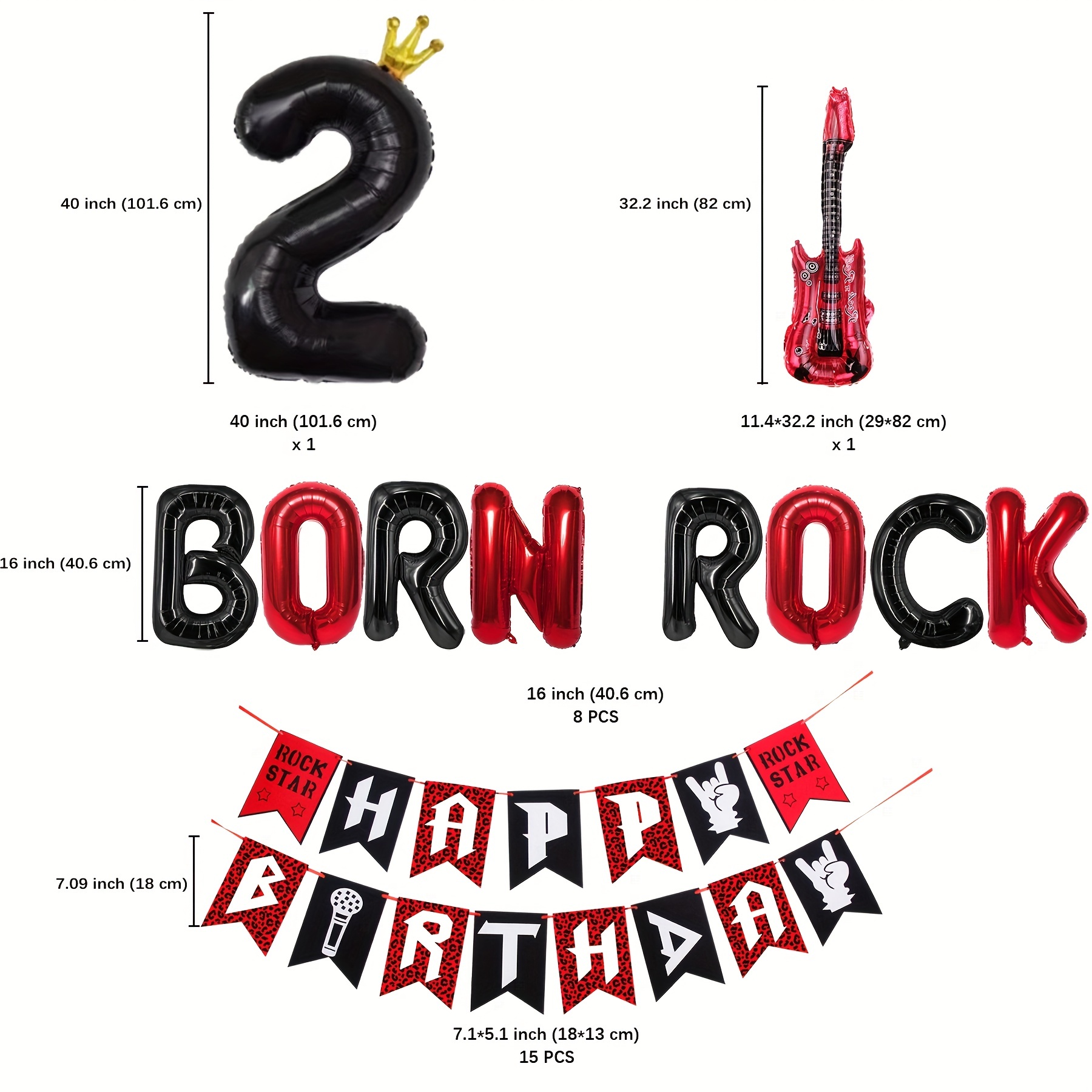  Rock And Roll Party Decorations，Rock And Roll Decor，Rock N Roll  Birthday Party Supplies，Include Rock N Roll Banner Guitar Foil Balloon Rock  Star Ballon Cake Topper : Toys & Games