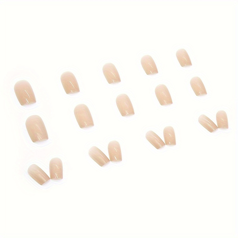 24pcs glossy short square fake nails nude color full cover press on nails minimalist style false nails for women girls daily wear details 2