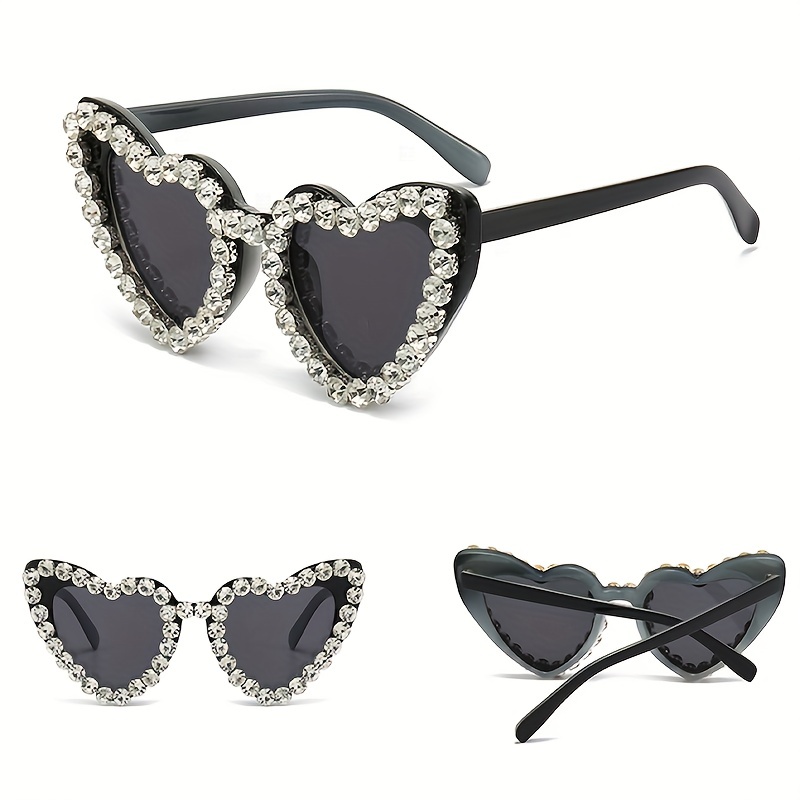 Y2K Rhinestone Heart Sunglasses UV400