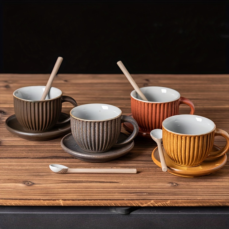 WE collection Unique Ceramic Espresso Cups, 3 oz Demitasse Cups,  Set of 6 Embossed Vintage Glaze Small Espresso Coffee Cups (Blue): Espresso  Cups