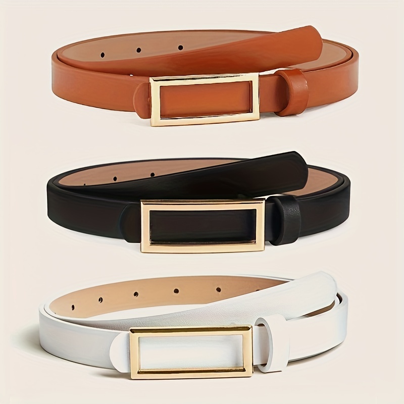 Genuine Leather Belt Solid Color Rectangular Pin Buckle Belt - Temu Canada