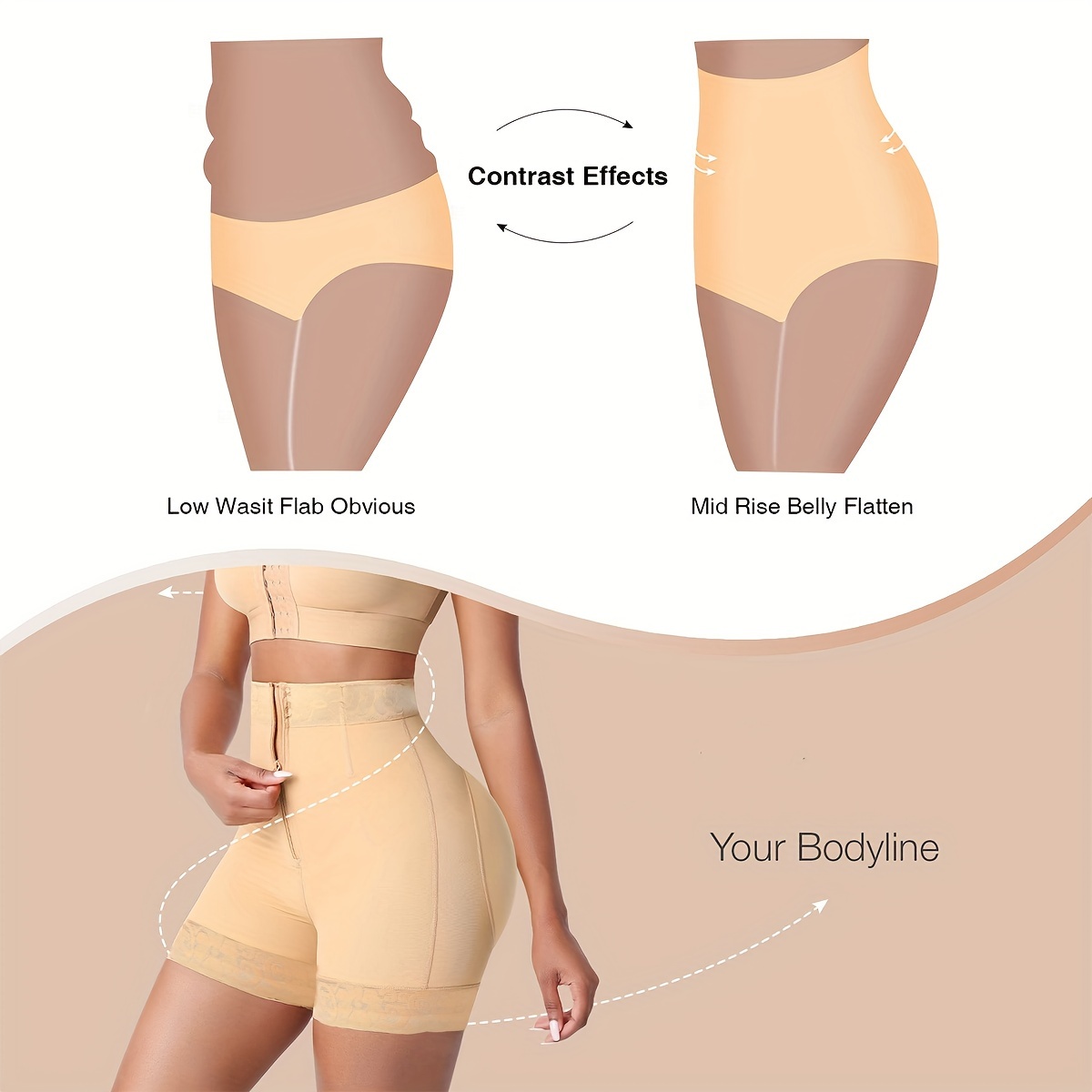 Beige 1 pc Shapewear for Women Tummy Control Body Shaper Zipper