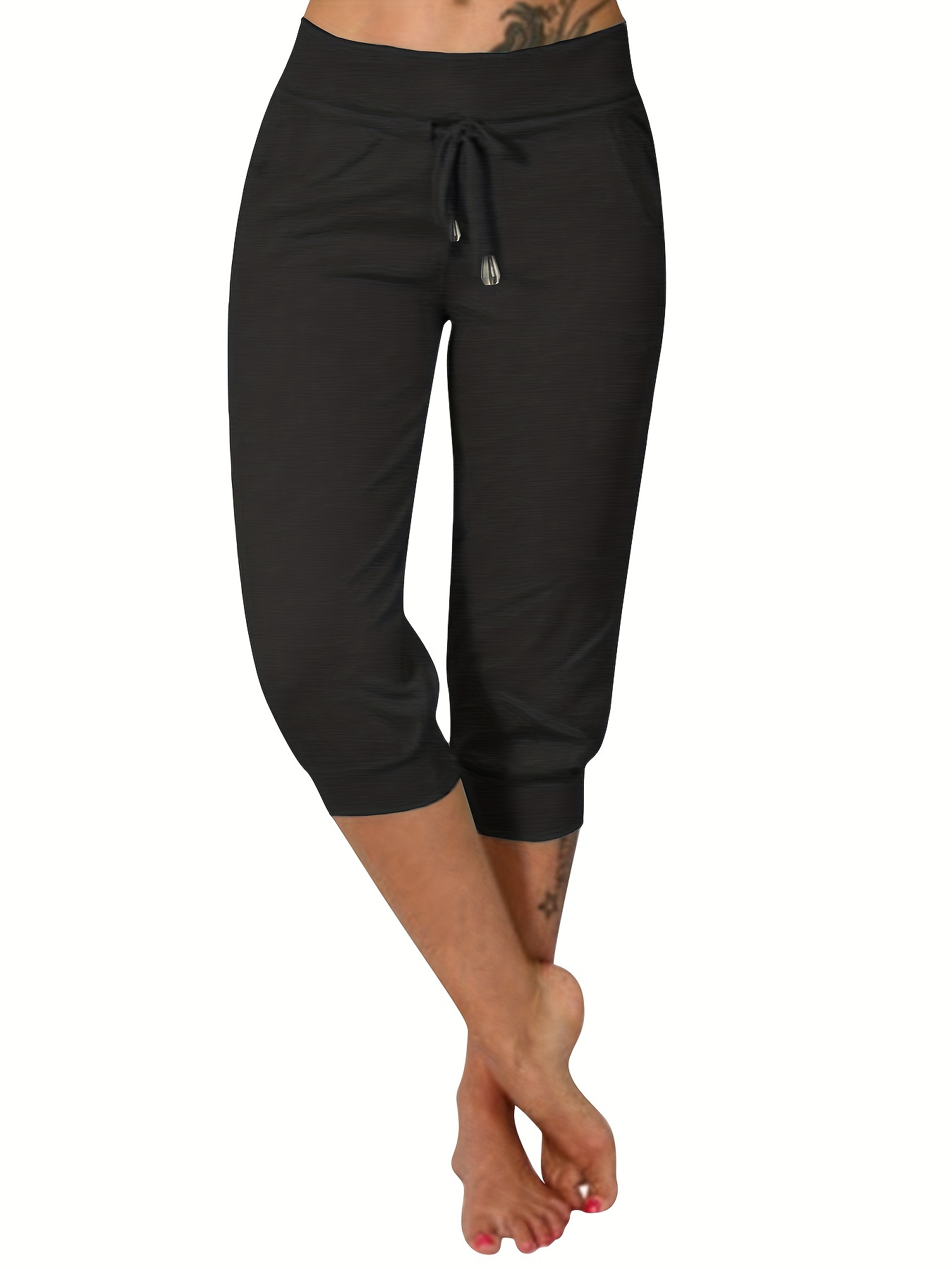 TARSE - Pantalones capri de yoga para mujer, holgados, suaves, con cordón,  pantalones deportivos casuales con bolsillos