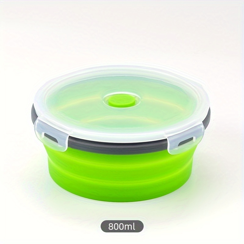 Silicone Lunch Box, Beto Box, Gray Edge Green Round Foldable