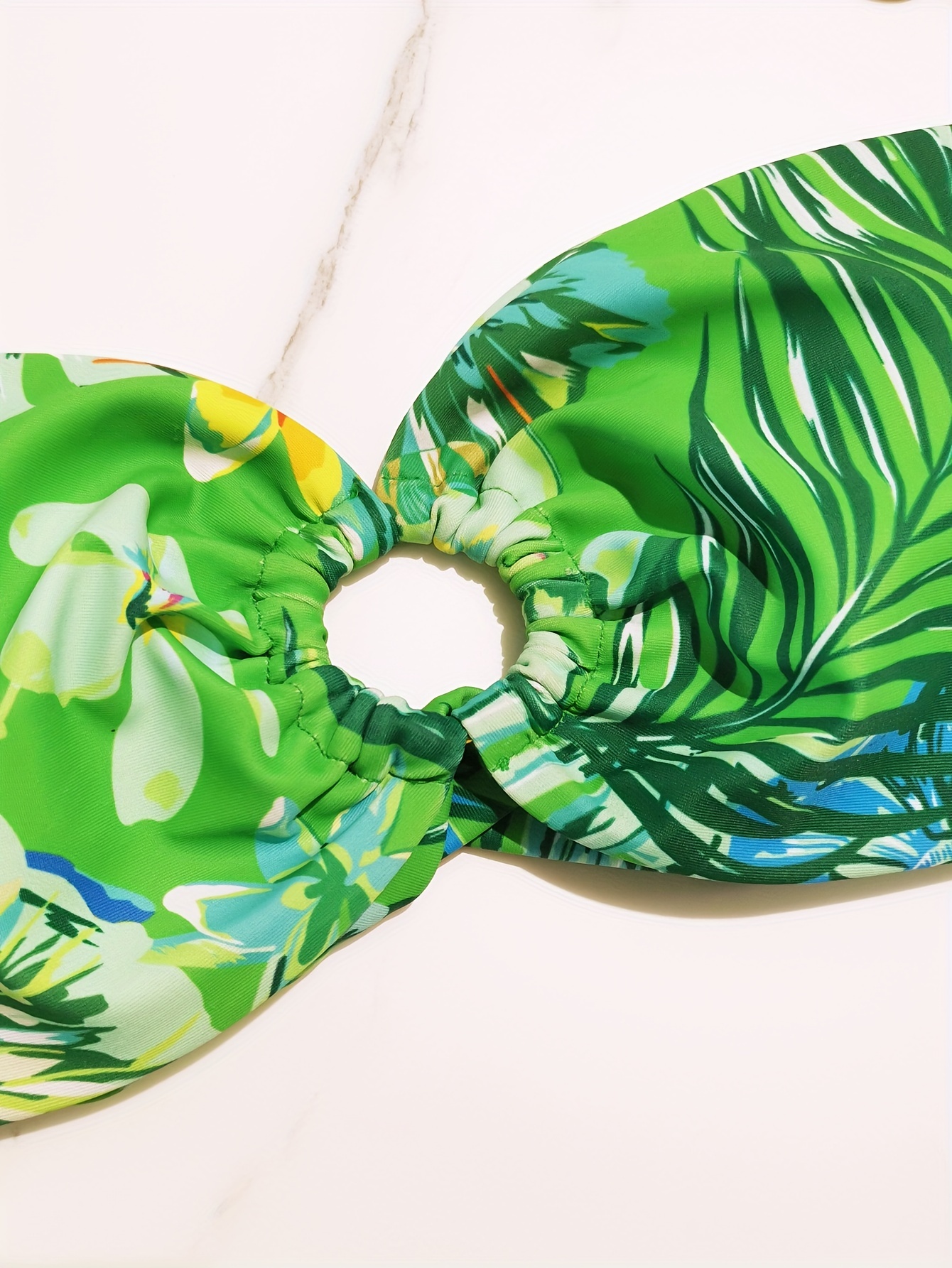 Ring-linked Centre Core Bandeau Strapless Tube Top, Tropical Plant Leaf ...