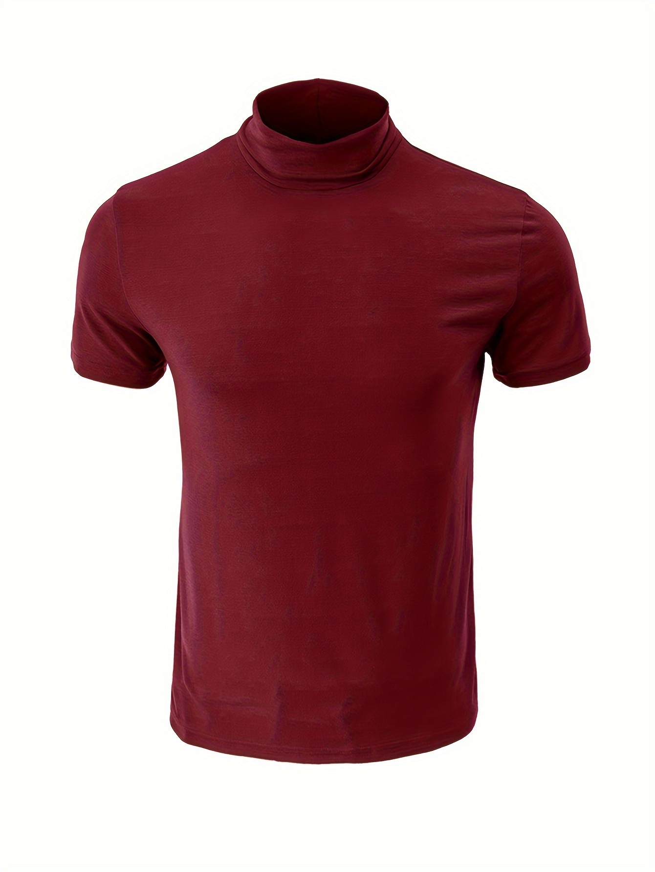 Mens Summer Turtle Neck High Neck Tops T-Shirt Short Sleeve