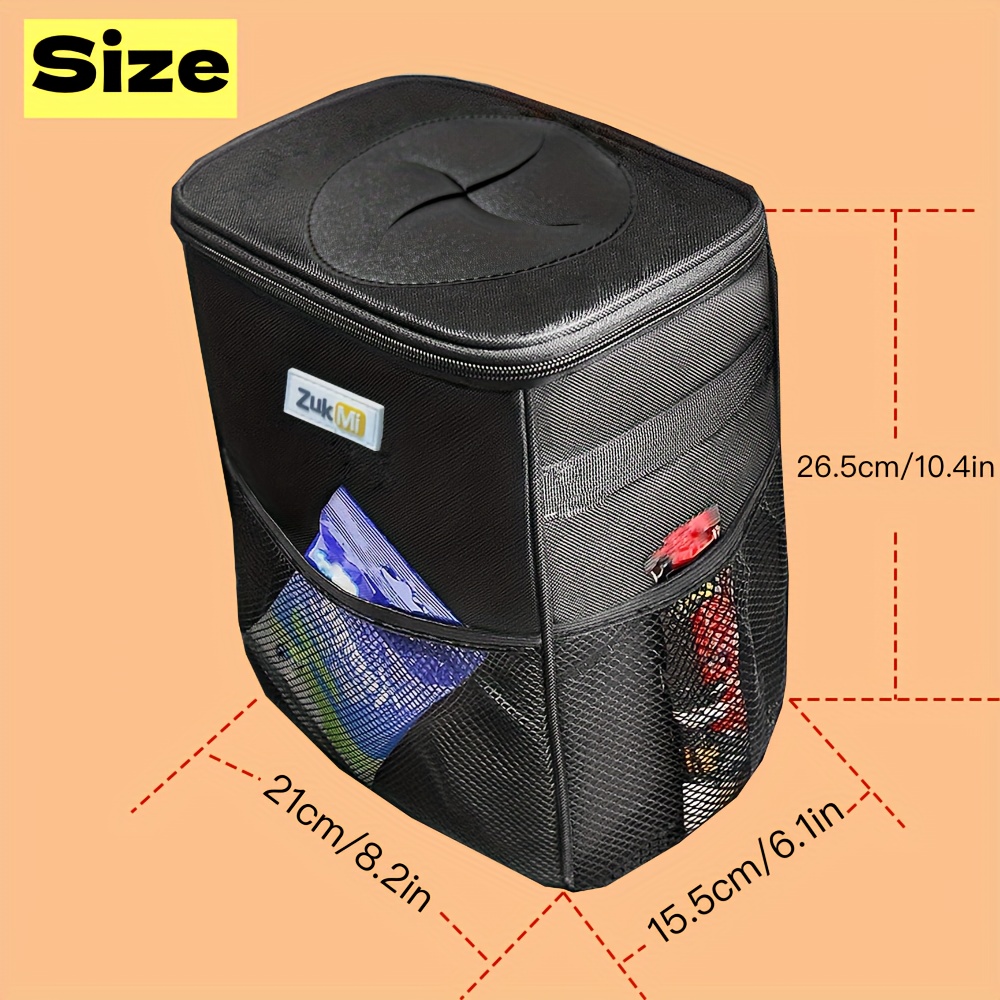 Car Trash Can with Lid and Storage Pockets, 100% Leak-Proof Car Organizer,  Water