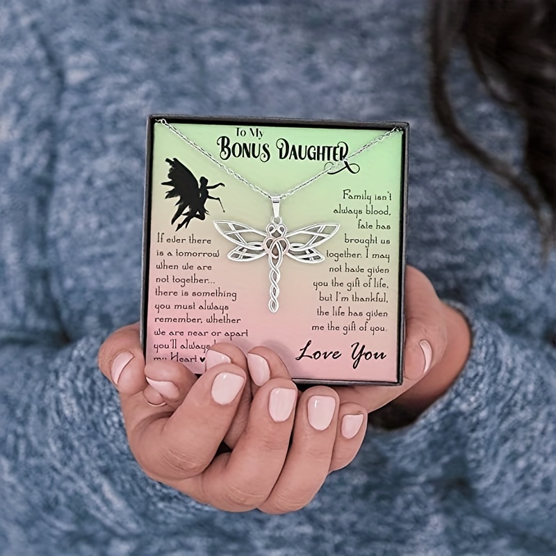 gift card box, creative trendy dragonfly pendant necklace decorative accessories christmas birthday gift for daughter with gift card box 2