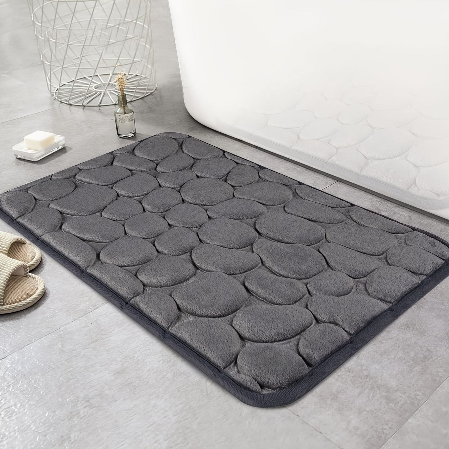 1pc Cobblestone Embossed Bathroom Bath Mat, Memory Foam Pad, Washable Bath  Rugs,Stone Textured Bath Rug, Rapid Water Absorbent, Non-Slip, Washable,  Thick, Soft And Comfortable Carpet For Shower Room
