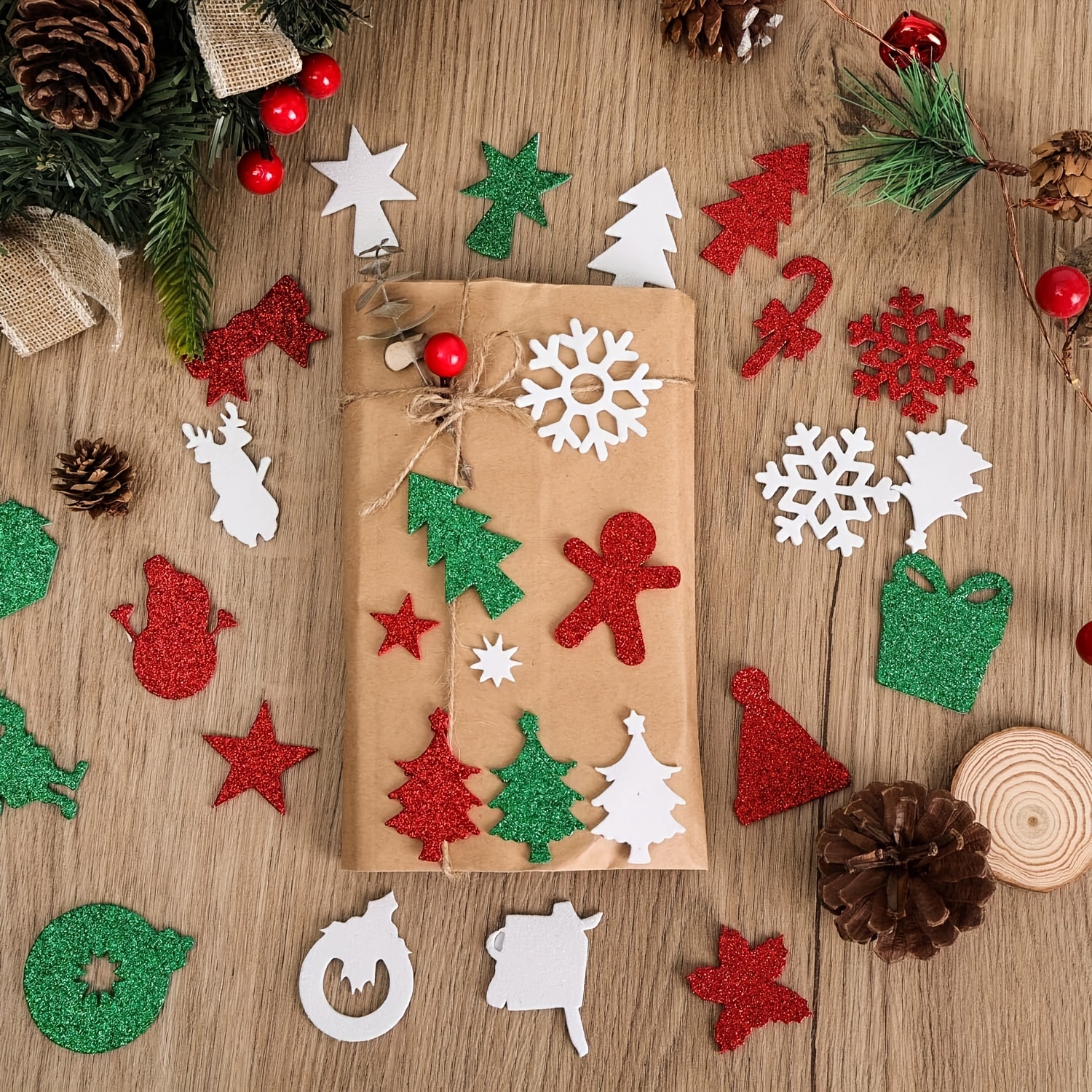 192pcs,Christmas Foam Glitter Sticker DIY Xmas Snowflake Santa