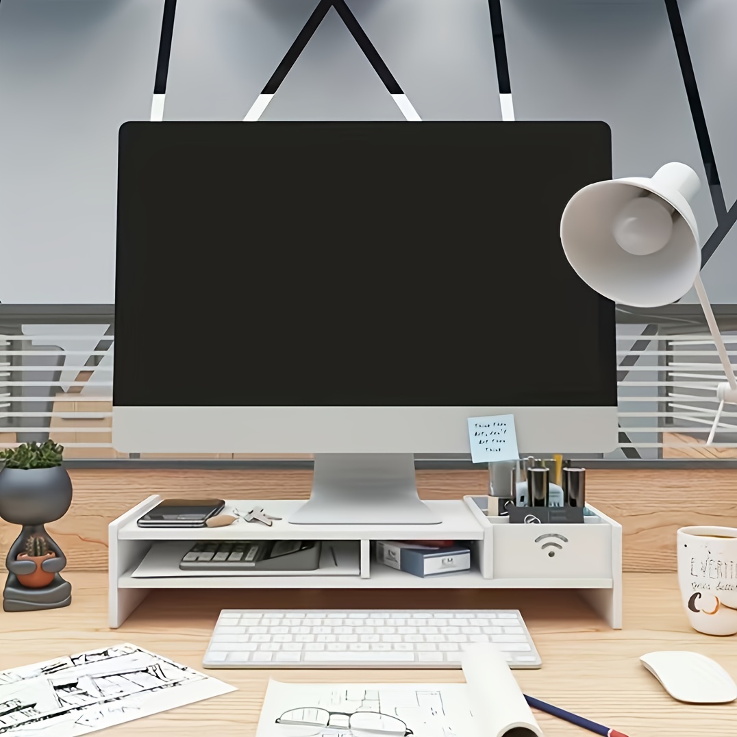 Soporte para monitor triangular, triángulo de madera, ahorra espacio,  soporte de computadora de escritorio con organización de oficina, soporte  de