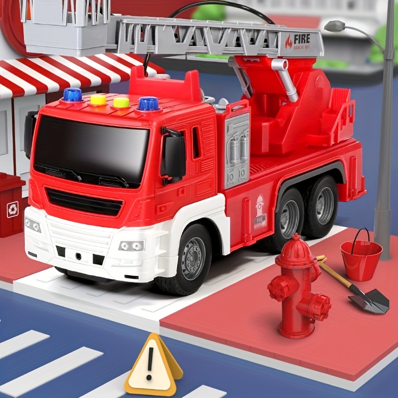 Xruison Feuerwehrauto Spielzeug Auto mit Sound und Licht, 4D LED Licht  Feuerwehr Spielzeug, Groß Elektrisch Feuerwehrauto, Beleuchtete  Spielzeugauto
