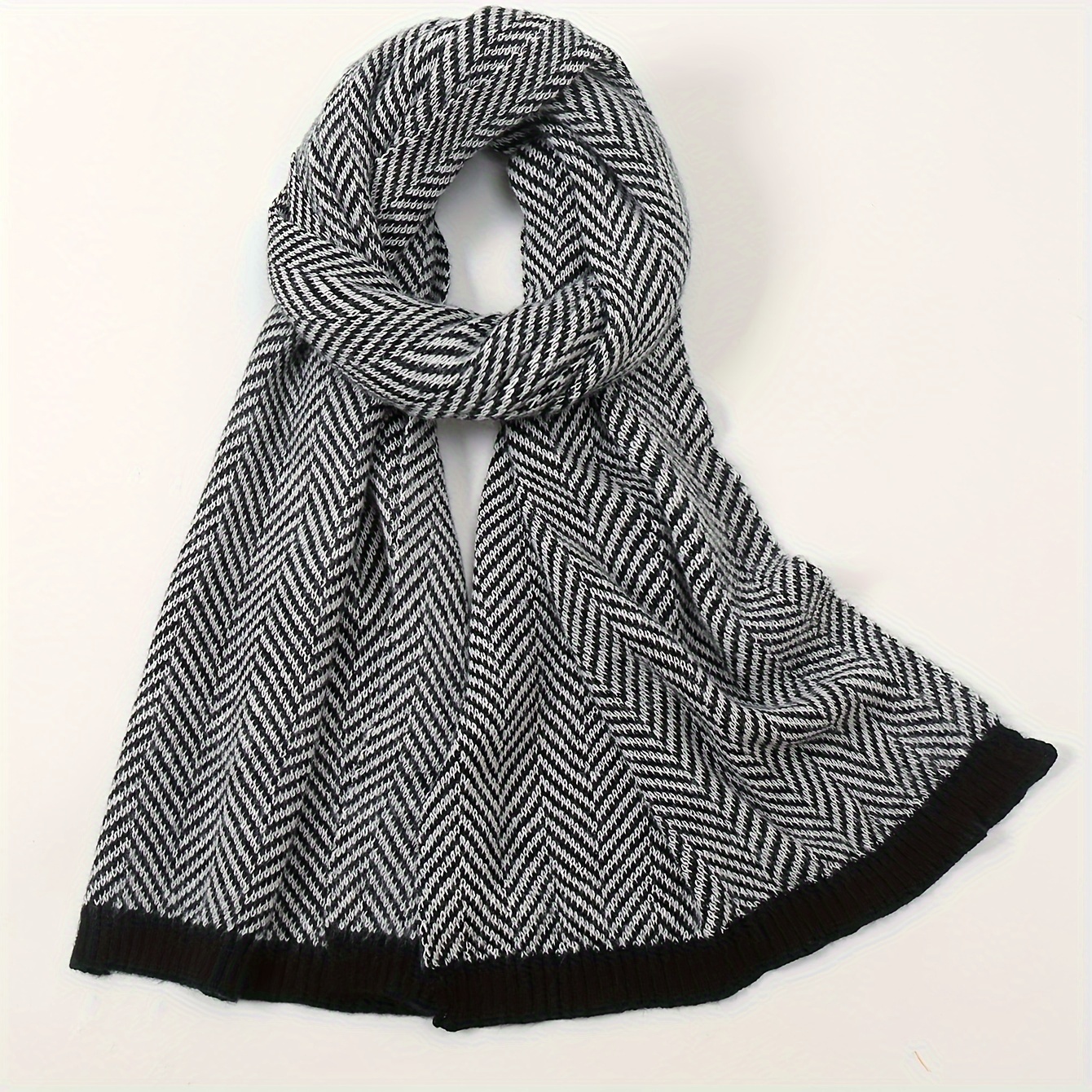 charpe Chevrons Noir Blanc Ch le Doux Chaud Style Simple Temu