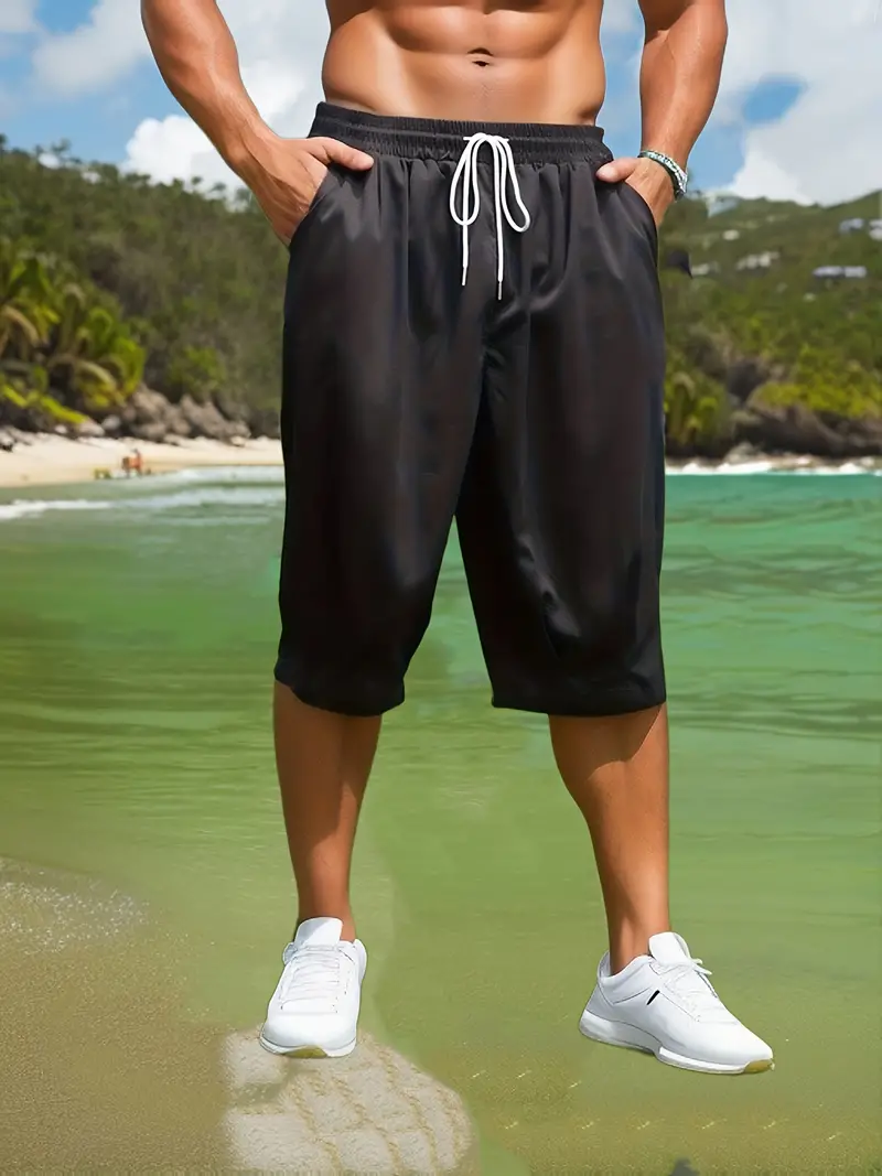 Plus Size Men's Solid Casual Fashion Capris Pants - Temu