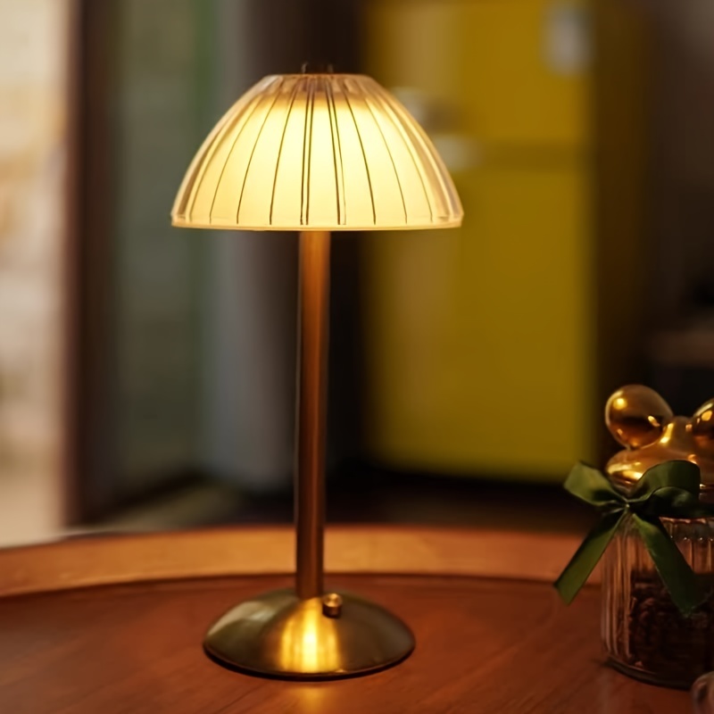20 Inch Antique Brass Metal Mushroom Dome Table Lamp With Touch Sensor  Switch