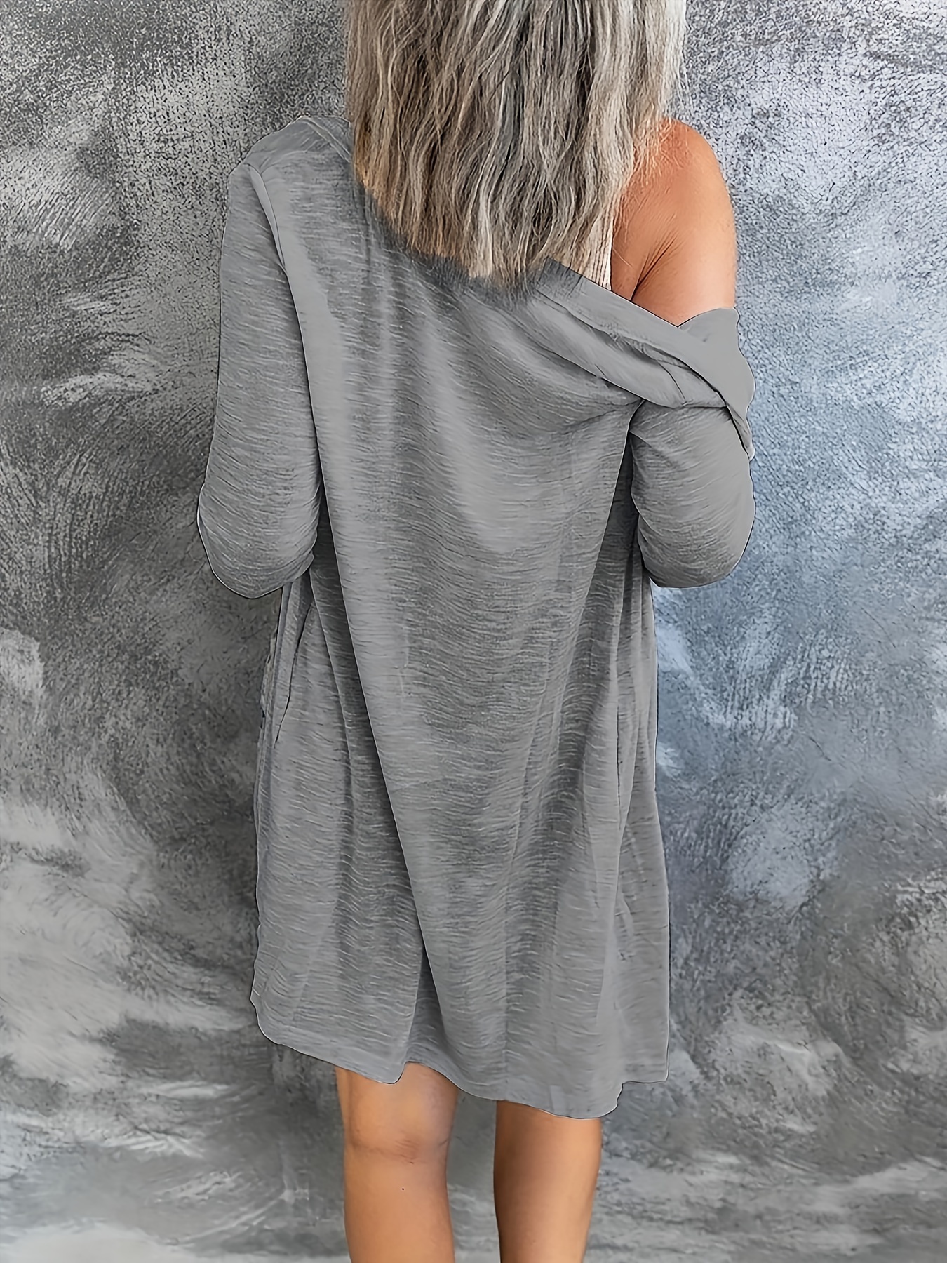 Women's Plus Size Casual Cardigan, Solid Button Up Long Sleeve Cardigan