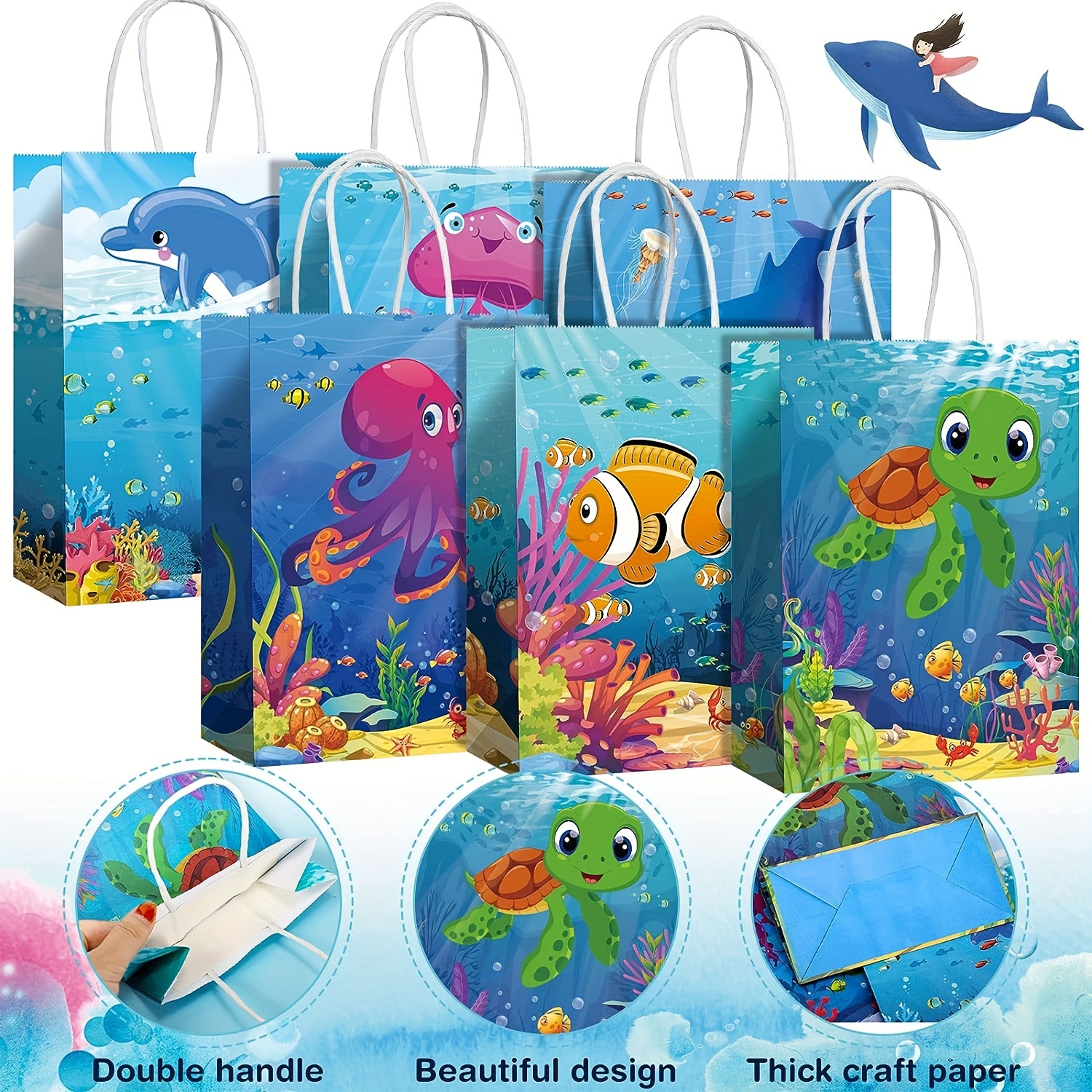 6/12/18pcs, Sea Animals Party Supplies Bags Gift Bags Paper Sea Life Gift  Bags Colorful Ocean Animals Theme Goodie Candy Bags Under The Sea Party Favo