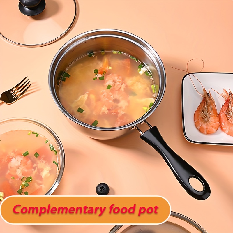1pc, 304 Stainless Steel Food Grade Soup Pot, Thickened Bottomed Induction  Cooker, General Soup Pot, Small Milk Pot, Complementary Food Glass Cover, S